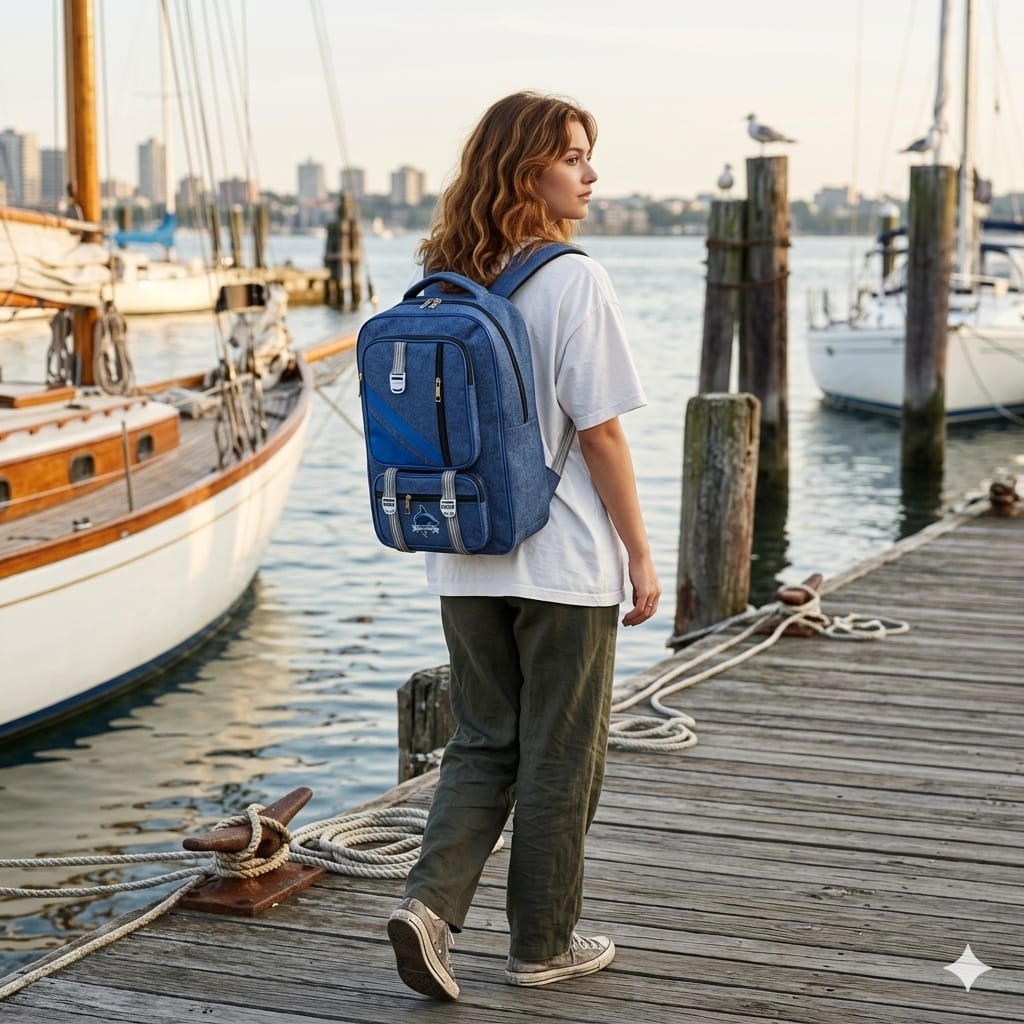 Shark Edition 32L Casual Denim Backpack – Oceanic Blue (School, College & Weekend Travel) - Image 5