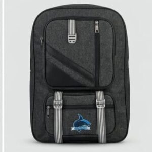 Shark Edition 32L Casual Denim Backpack – Charcoal Grey & Matte Black (School, College & Urban Commute)