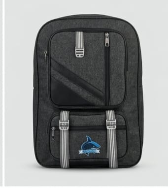 Shark Edition 32L Casual Denim Backpack – Charcoal Grey & Matte Black (School, College & Urban Commute)