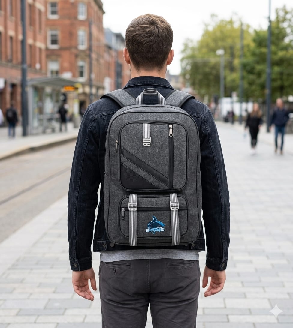 Shark Edition 32L Casual Denim Backpack – Charcoal Grey & Matte Black (School, College & Urban Commute) - Image 5