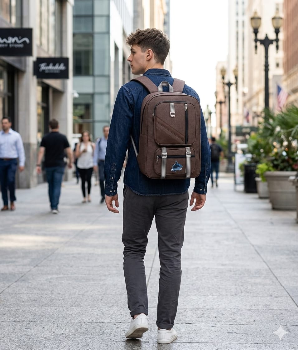 Shark Edition 32L Casual Denim Backpack – Rustic Eartho Brown (School, College & Urban Travel) - Image 5