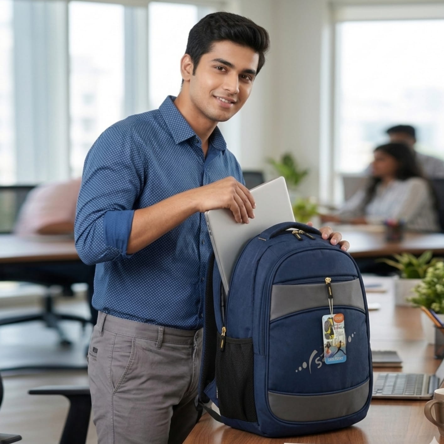 32L Premium Laptop Backpack – Classic Navy Blue & Grey (School, College & Office) - Image 3