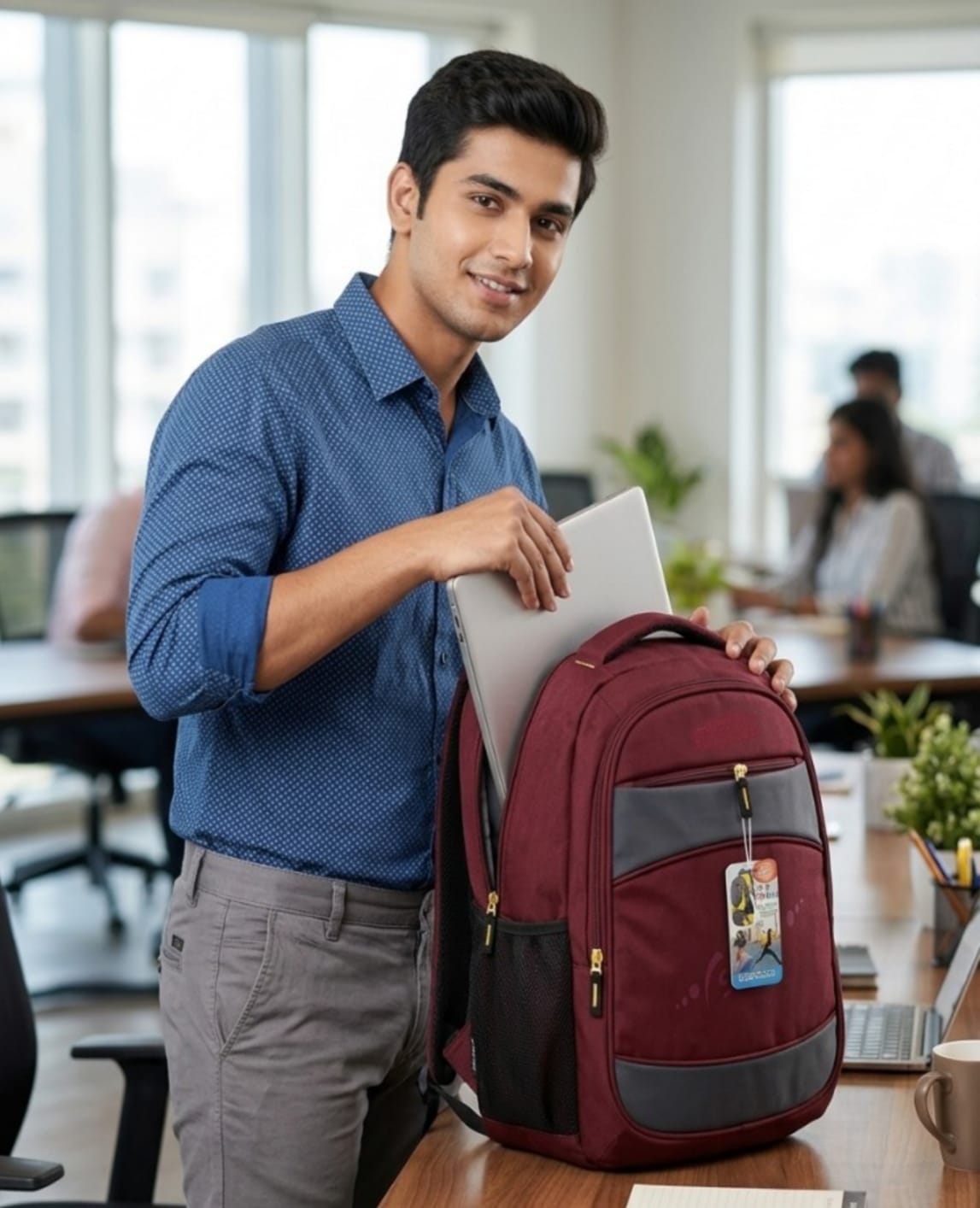 32L Premium Laptop Backpack – Maroon & Grey (School, College & Office) - Image 5